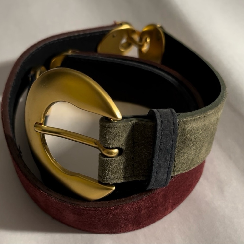 Dockmaster Vintage Y2K merlo green boho Suede gold artsy made USA Belt Medium